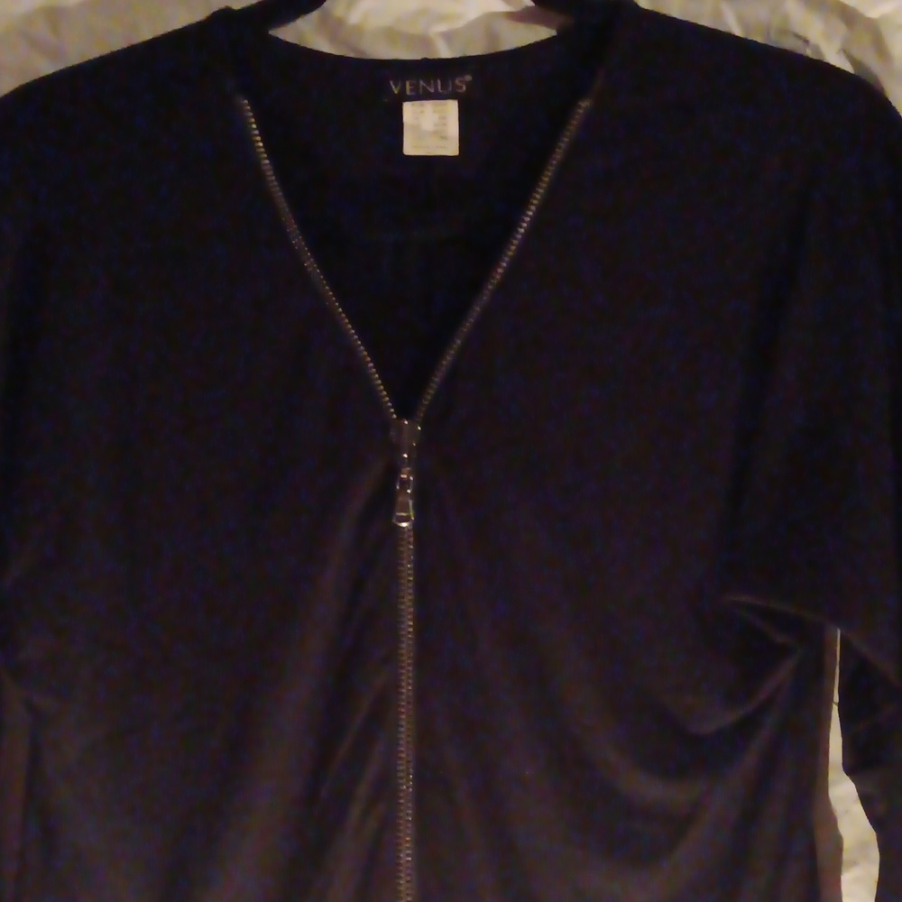 Never worn black viscose zip up top